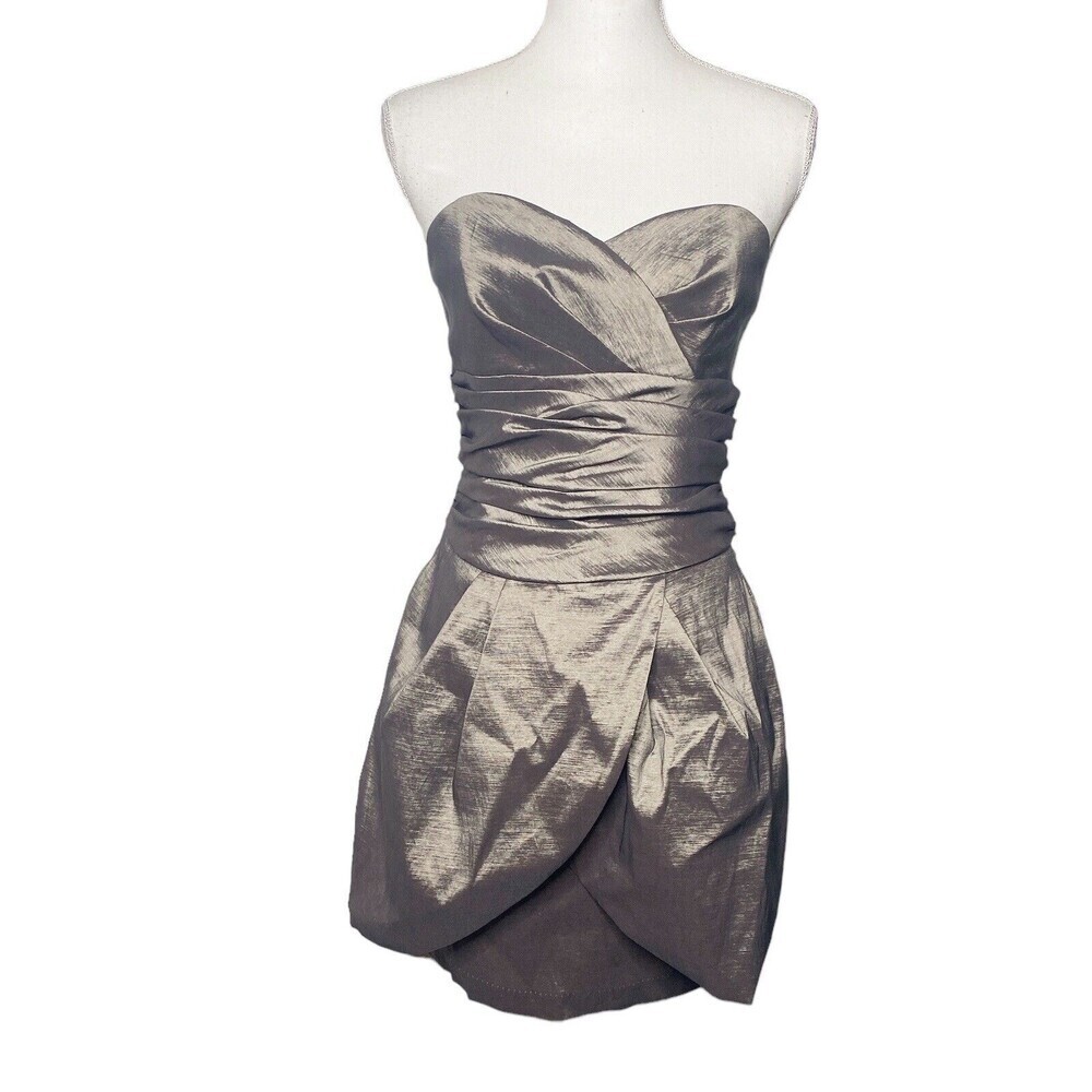 Jessica McClintock Women Mini Dress Metallic Strapless Sz 6 Homecoming Formal